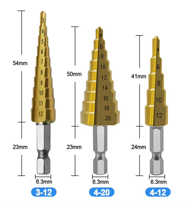 3-teiliges Stufenbohrer-Set