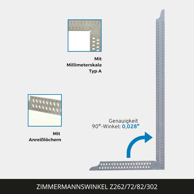 Zimmermannswinkel hedue ZN 800 mm mit mm-Skala Typ A und Anreißlöcher